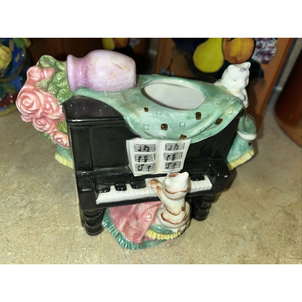 Karen Hahn Enesco‎ Taiwan Vintage Cats On Piano Planter Ceramic 1994